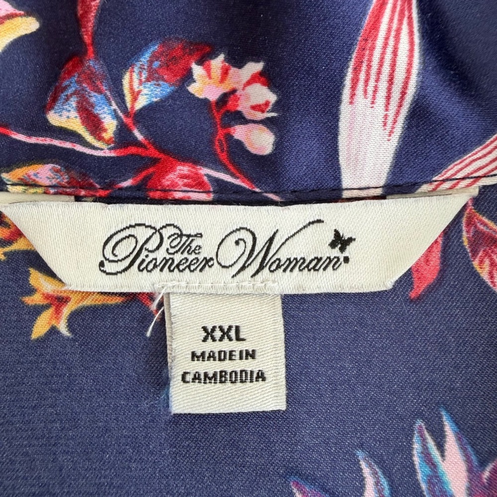 The Pioneer Woman Navy Blue Tropical Bird Floral Satin Sleep Shirt XXL - Picture 5 of 10